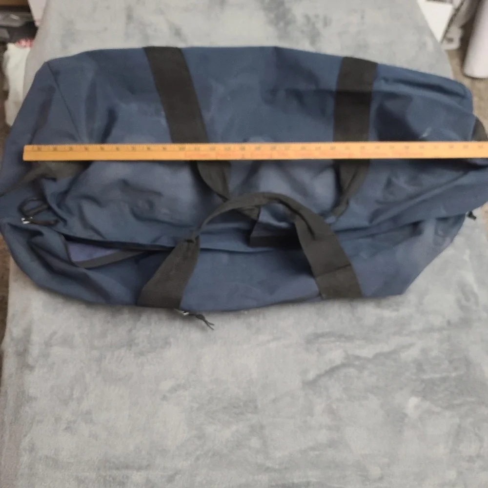 Vintage Tork Duffle Bag Large Blue Automotive Man Cave Race Car Missing Shoulder